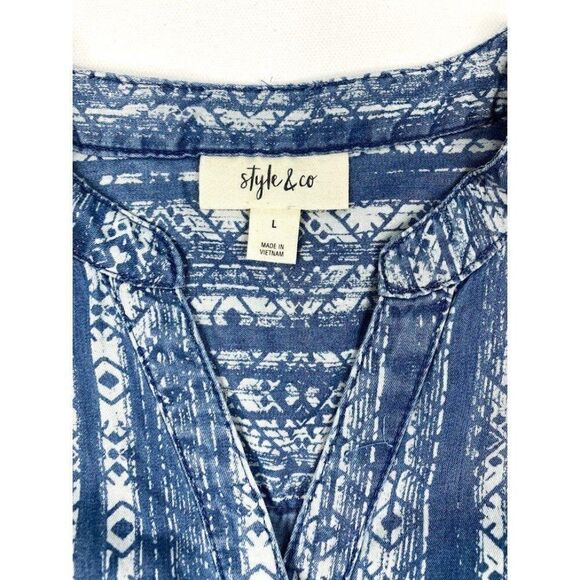 Style‎ & Co Shirt Top Large Blue White Relaxed - Picture 5 of 10